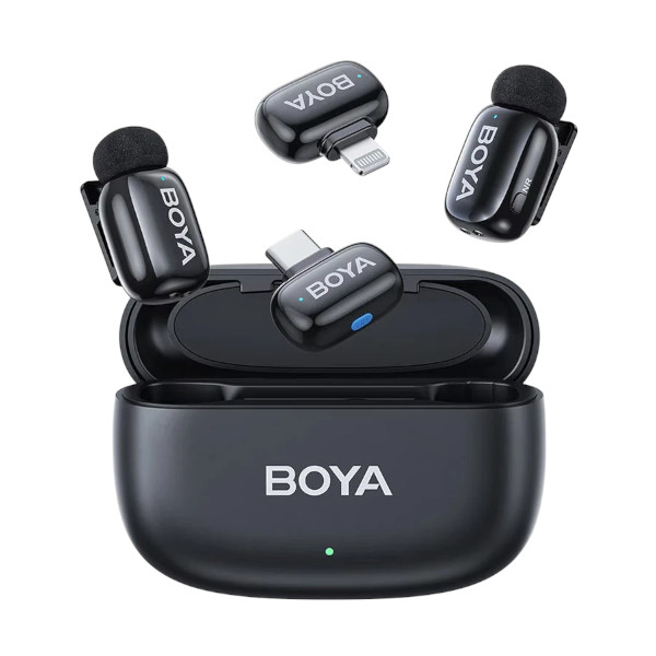 Boya Mini-12 2.4G ওয়্যারলেস ব্ল্যাক মাইক্রোফোন ফর অ্যান্ড্রয়েড ও আইওএস (2xRX, 2xTX)