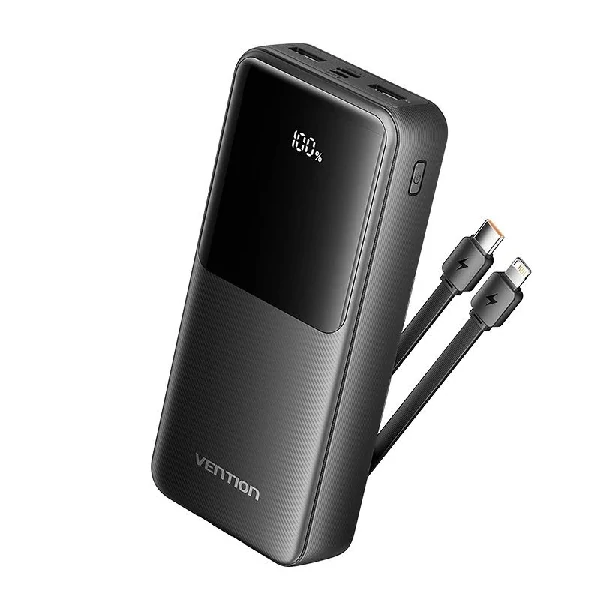 Vention 22.5W 20000mAh পাওয়ার ব্যাংক উইথ Built-in USB-C এন্ড লাইটনিং কেবল