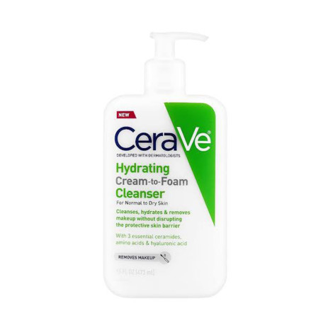 CeraVe Hydrating ক্রিম টু ফোম ক্লেনজার, নরমাল থেকে ড্রাই ত্বকের জন্য 473ml