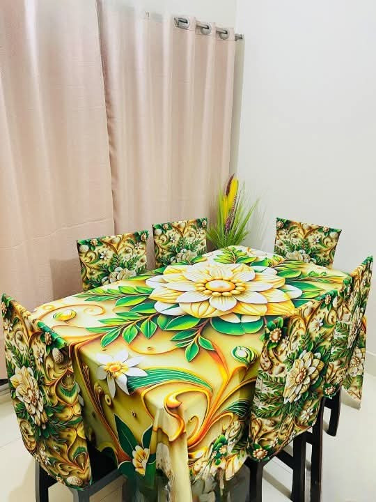 ডাইনিং টেবিলের 3D প্রিন্ট টেবিল ক্লথ সেট – 7ft x 5ft