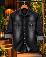 Men's Denim Shirt with Pocket and Snap Buttons, 220+ GSM