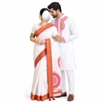 পূজা স্পেশাল লাল-সাদা কাপল সেট – জরি পাড় শাড়ি ও পাঞ্জাবি