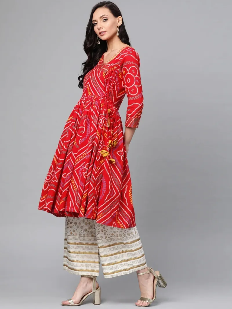 Readymade AC Cotton Printed Kurti with Butterfly Palazzo