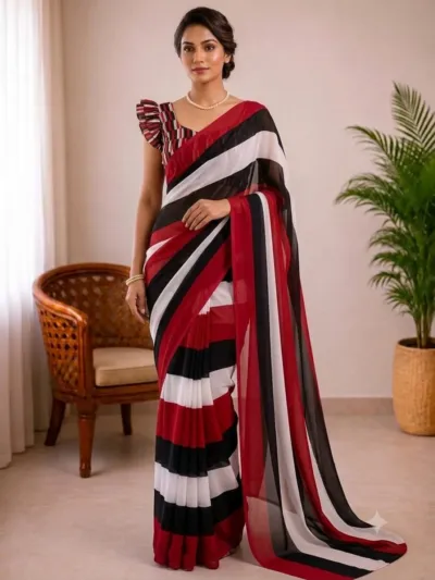 মেয়েদের রেইনবো জর্জেট পার্টি শাড়ি, 6 রং