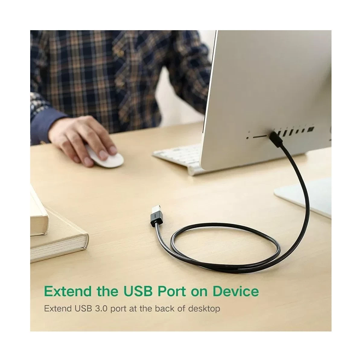 UGREEN 10373 USB Male to Female Flat Extension Cable 2 Meter Black