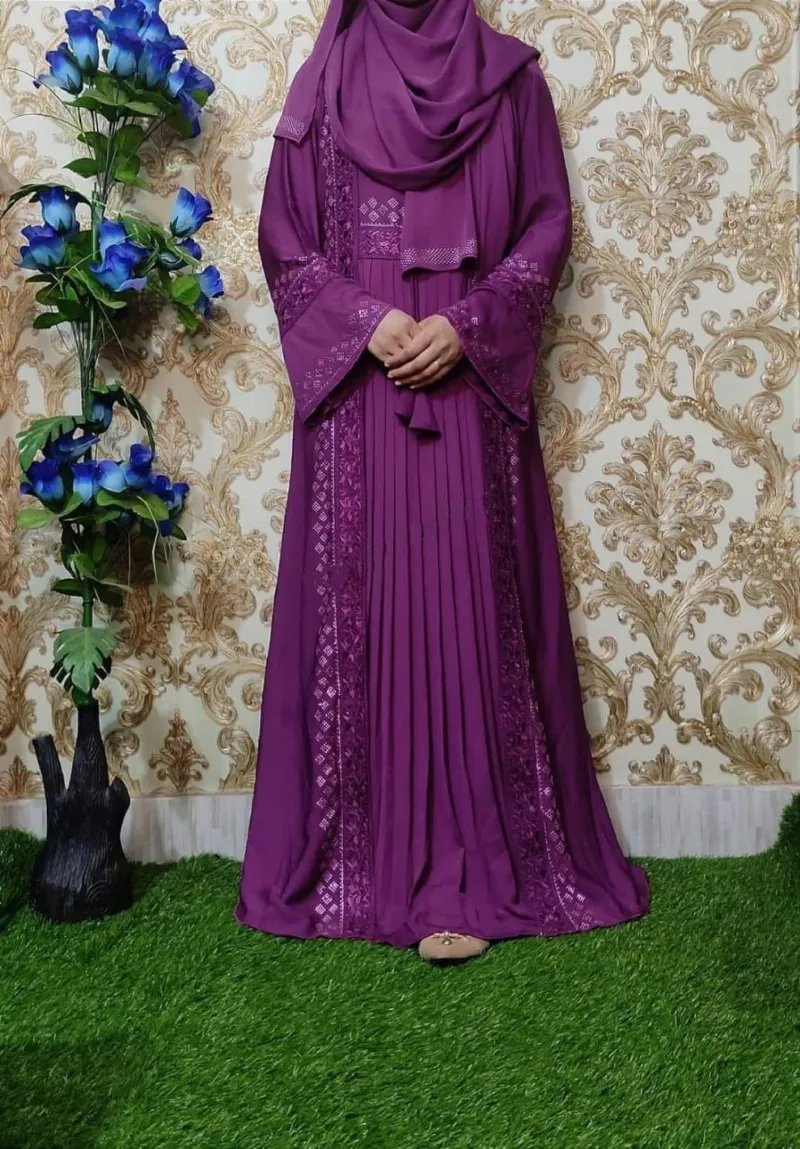 Embroidery and Stone Work Koti Borka with Hijab