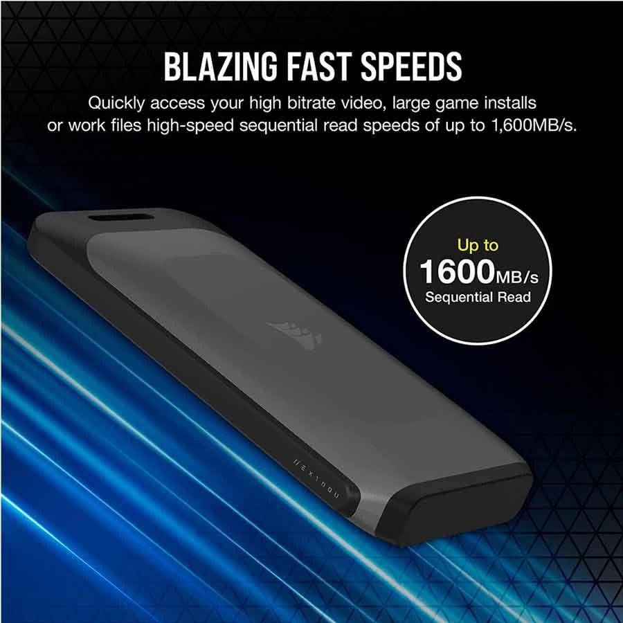 Corsair EX100U 1TB USB 3.2 Gen 2x2 Type-C Black Portable External SSD