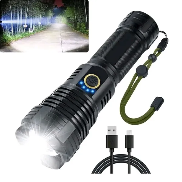 রিচার্জেবল জুম LED ফ্ল্যাশলাইট USB টর্চ লাইট