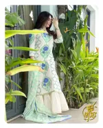 Cotton Three Piece with Lace Gharara and Lace Edged Orna