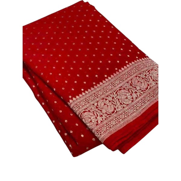 ব্লক প্রিন্ট হাফ সিল্ক শাড়ি