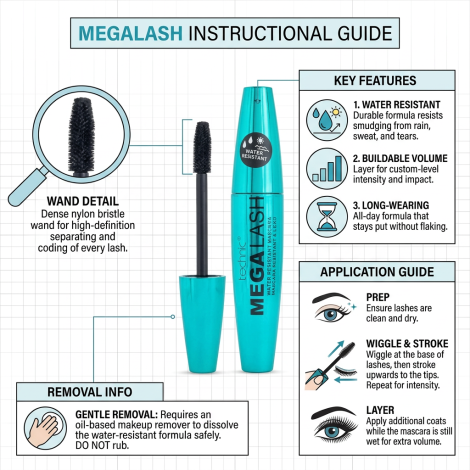 Technic Mega Lash ওয়াটার রেজিস্ট্যান্ট মাসকারা Black - 12ml