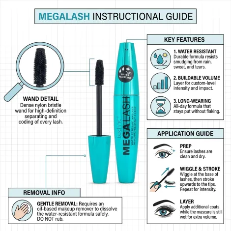 Technic Mega Lash ওয়াটার রেজিস্ট্যান্ট মাসকারা Black - 12ml