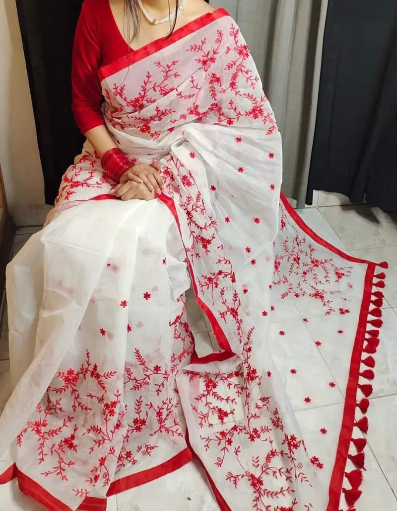 Women's Half Silk Saree with Embroidery Work, 12 Haath