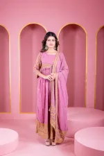 Women's Floor-Touch Embroidered Anarkali Party Dress, 4 Colours