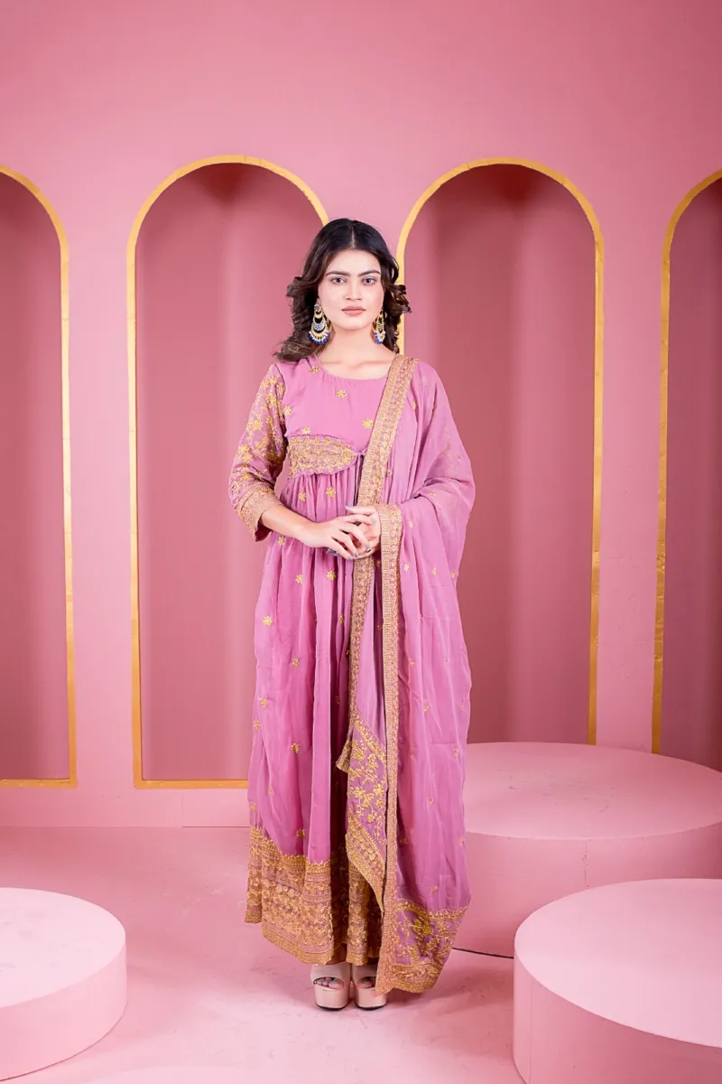 Women's Floor-Touch Embroidered Anarkali Party Dress, 4 Colours
