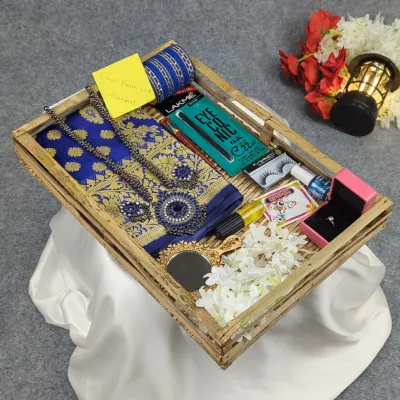 সিল্ক কাতান শাড়ি কম্বো সেট - নীল