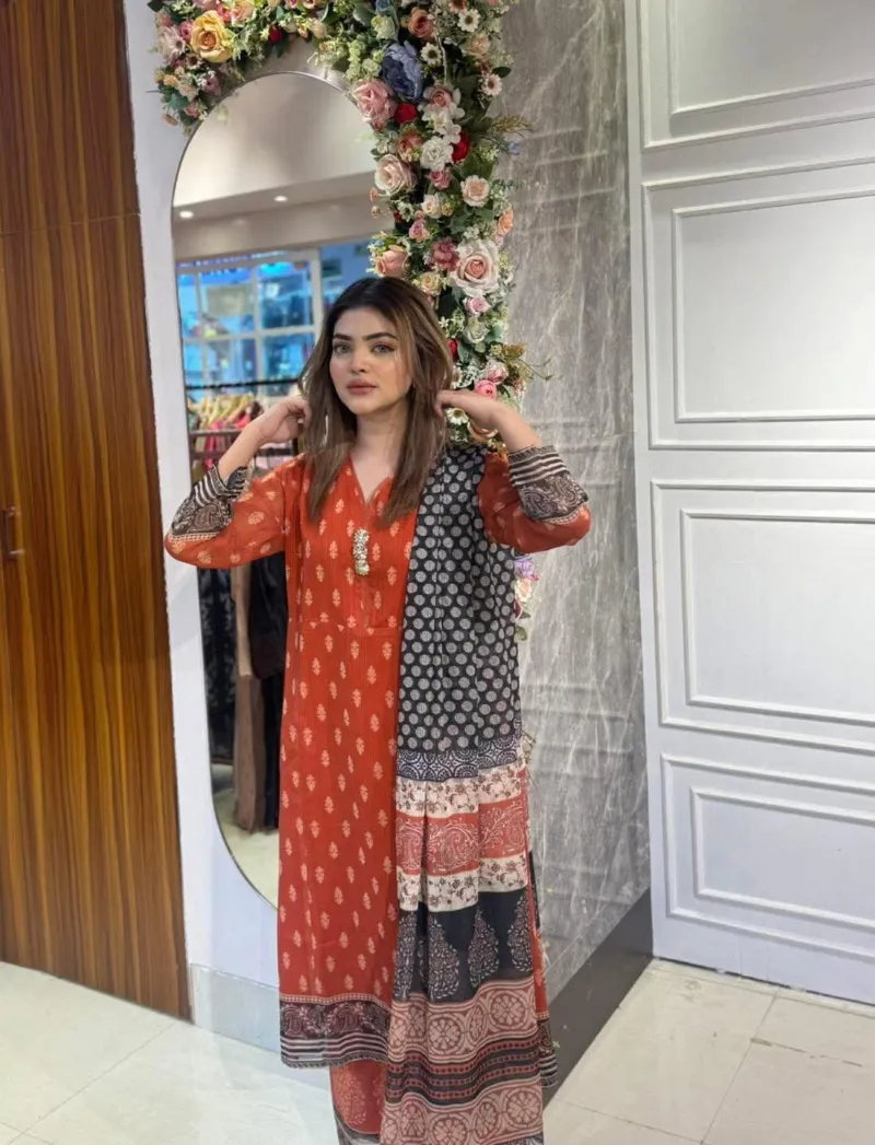 জর্জেট ডিজিটাল প্রিন্ট থ্রি পিস, ইনার সহ পান্ট, M থেকে XXL