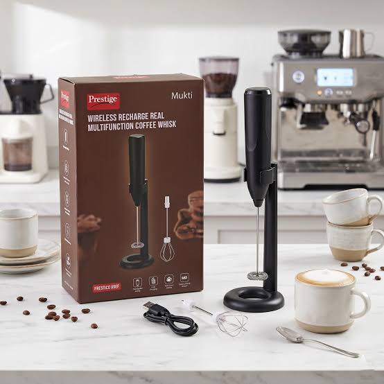 Prestige Mukt 2-ইন-1 রিচার্জেবল কফি ফোমার ও মিল্ক ফ্রদার – 3 স্পিড, স্ট্যান্ড ও Type-C চার্জিংসহ