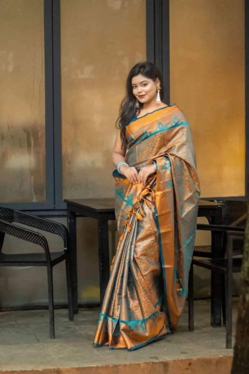 Kanjivaram Katan Saree with Zari Weave Pallu, Full 12 Haath