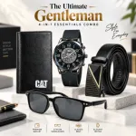 The Ultimate Gentleman 4-in-1 কম্বো – Olevs স্কেলেটন ঘড়ি, লেদার বেল্ট, ওয়েফেরার সানগ্লাস ও লং ওয়ালেট