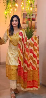 প্রিন্টেড লিনেন কামিজ ও সালোয়ার থ্রি পিস, 6 রং