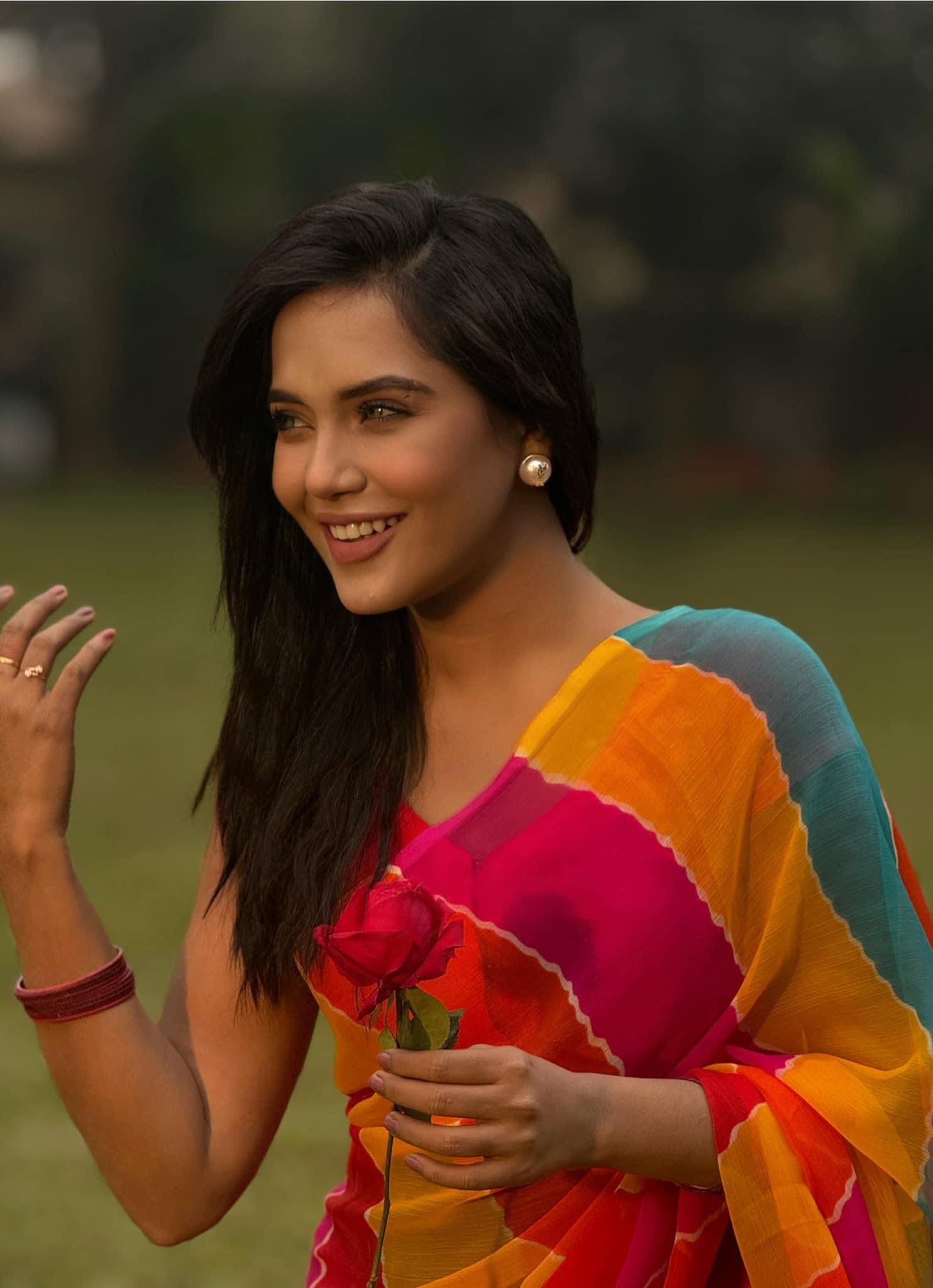 এমব্রয়ডারি কাজের জর্জেট শাড়ি, এক রং