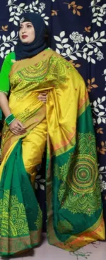 হাফ সিল্ক হ্যান্ড প্রিন্টেড শাড়ি, মহিলাদের, দৈর্ঘ্য 12 হাত