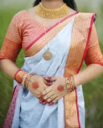 Katan Saree with Matching Blouse Piece for Puja