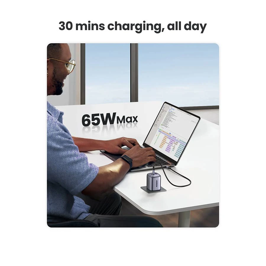 UGREEN CD306 (90663) Dual USB-C & USB Nexode 65W GaN Space Gray Charger / Charging Adapter #90663(3 Pin, UK)