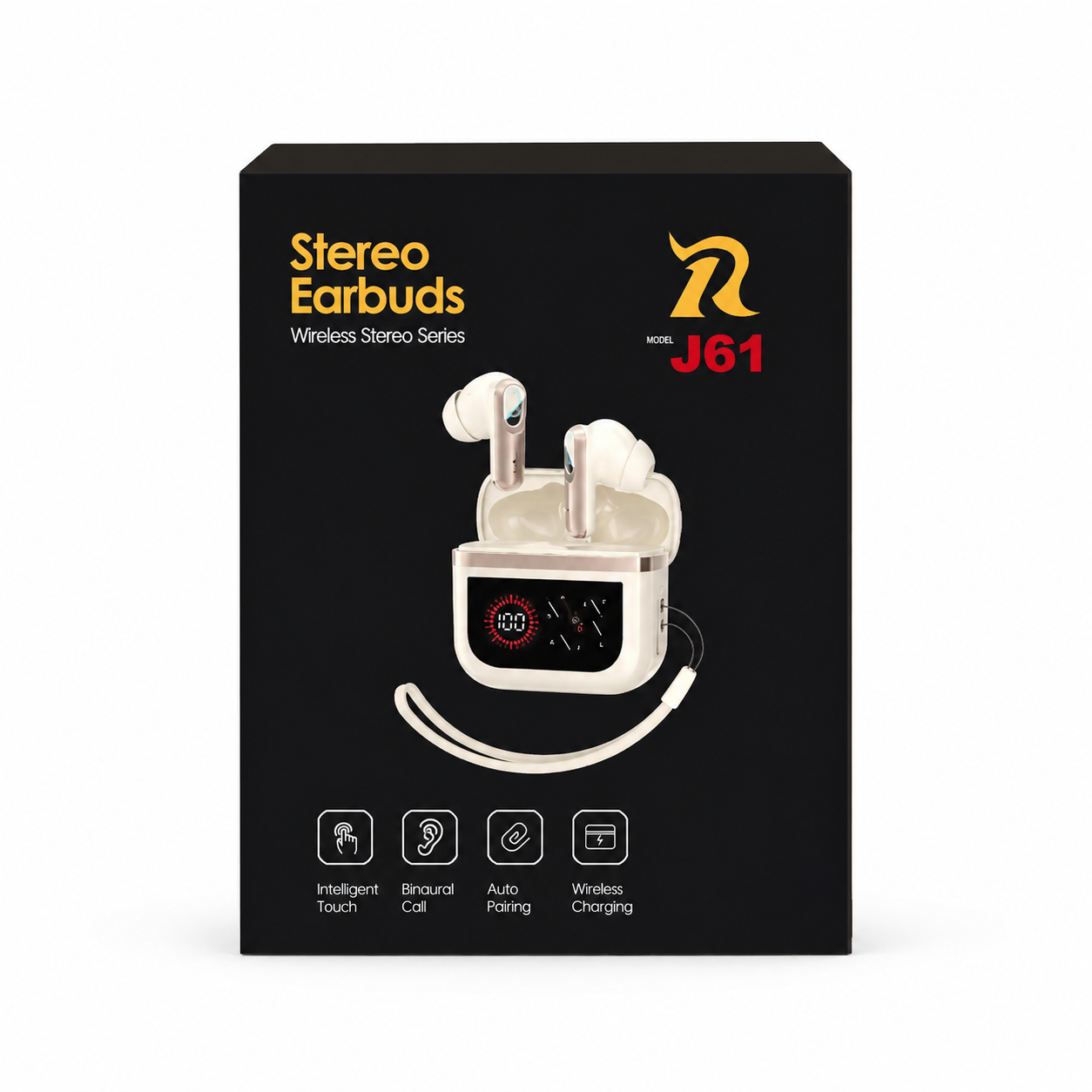 J61 ট্রু ওয়্যারলেস ইয়ারবাডস – লো লেটেন্সি গেমিং TWS, ডিজিটাল LED ব্যাটারি ডিসপ্লে, টাচ কন্ট্রোল ও ল্যানইয়ার্ড কেস