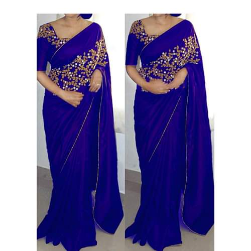 Georgette Saree with Embroidery and Stone Work, 4 Colours