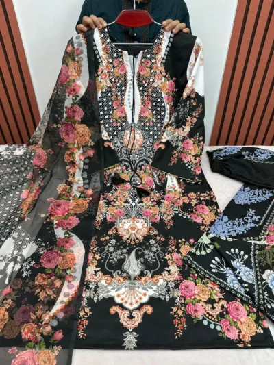 মেয়েদের ডিজিটাল প্রিন্ট থ্রি পিস সেট, M, L ও XL, 3 রং