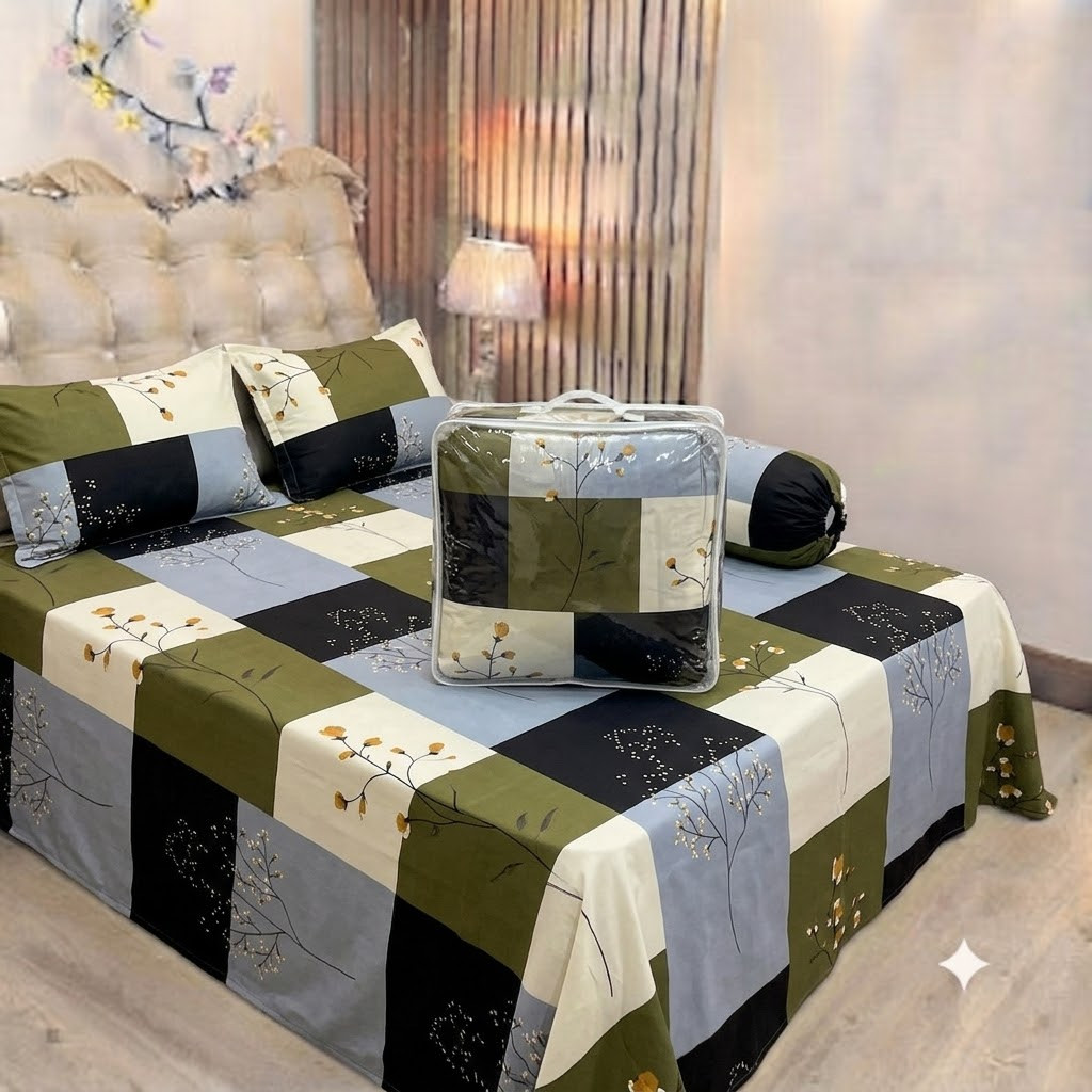 Twill Cotton Comforter 7 x 7.5 Feet with Bed Sheet and Pillow Covers