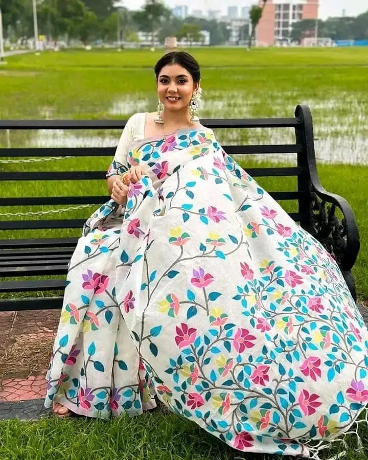 12 হাত হাফ সিল্ক শাড়ি, স্ক্রিন প্রিন্ট প্যাটার্ন