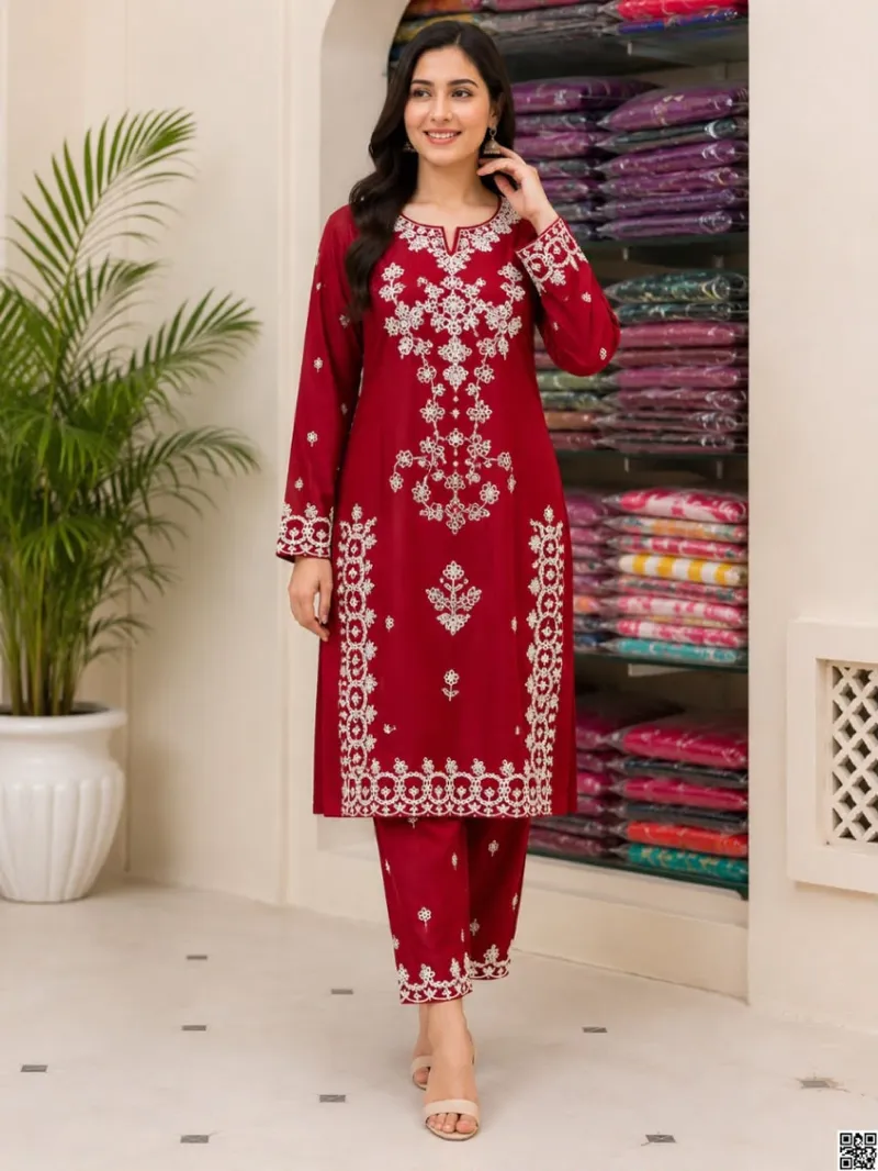 লিনেন ফুল বডি এমব্রয়ডারি টু পিস সেট, M থেকে XXL