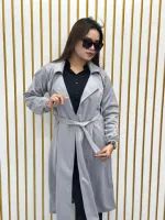 Women's Suede Leather Overcoat with Belt, 280 GSM