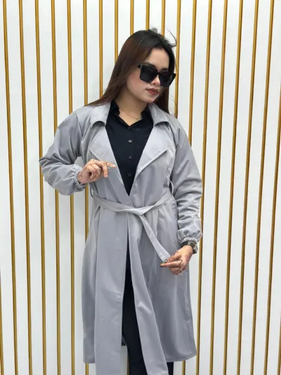 Women's Belted Suede Overcoat with Side Pockets, 42 Inch Long