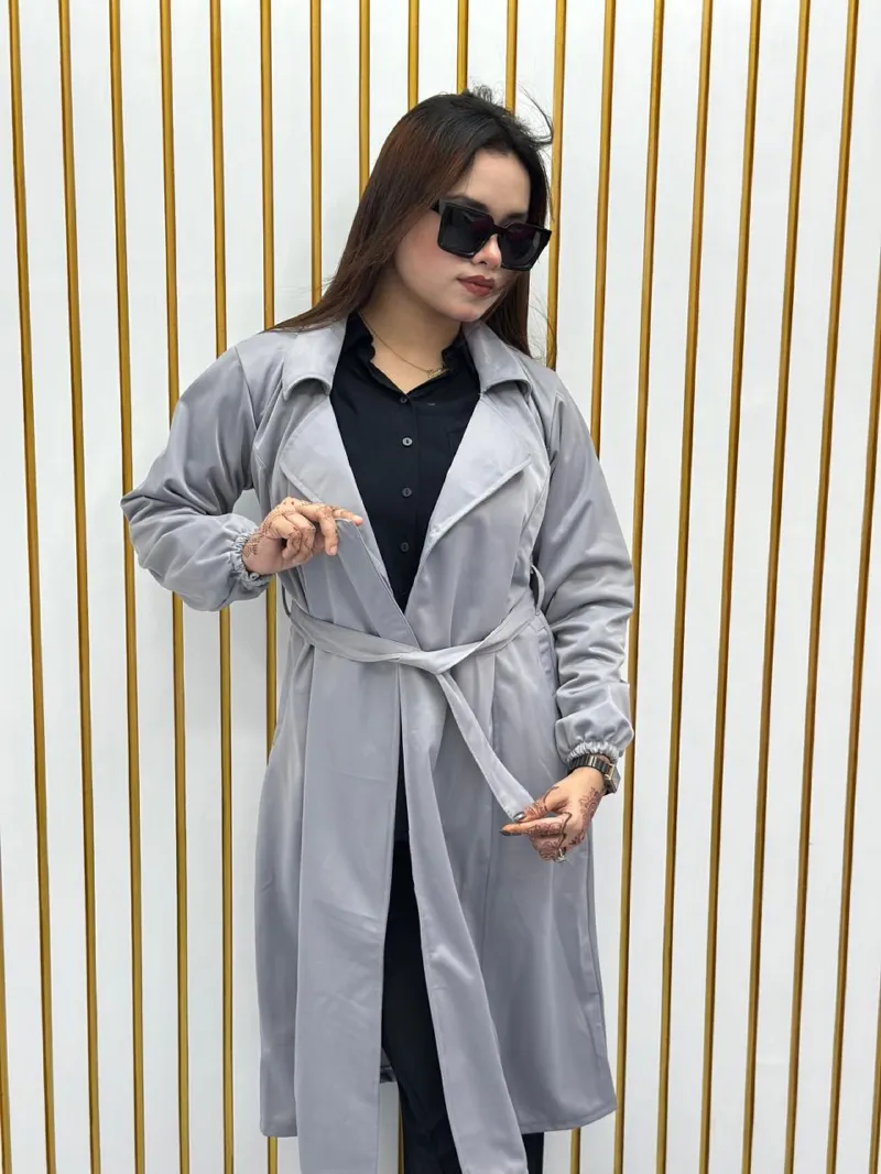 Women's Suede Leather Overcoat with Belt, 280 GSM
