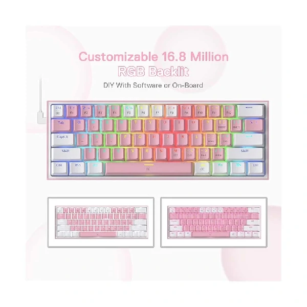 Redragon K617 FIZZ RGB (Red Switch) Pink-White gaming Keyboard