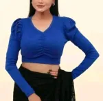 Knit Fabric Crop Top Blouse, Slim Fit, 4 Colour Choices
