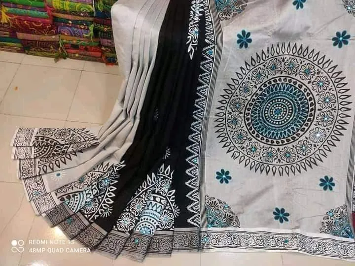 Dhupian Silk Saree, Embroidery and Block Print, 6 Colours