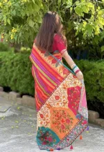 Smooth Chanduri Silk Saree in Bright Digital Print with Tassels