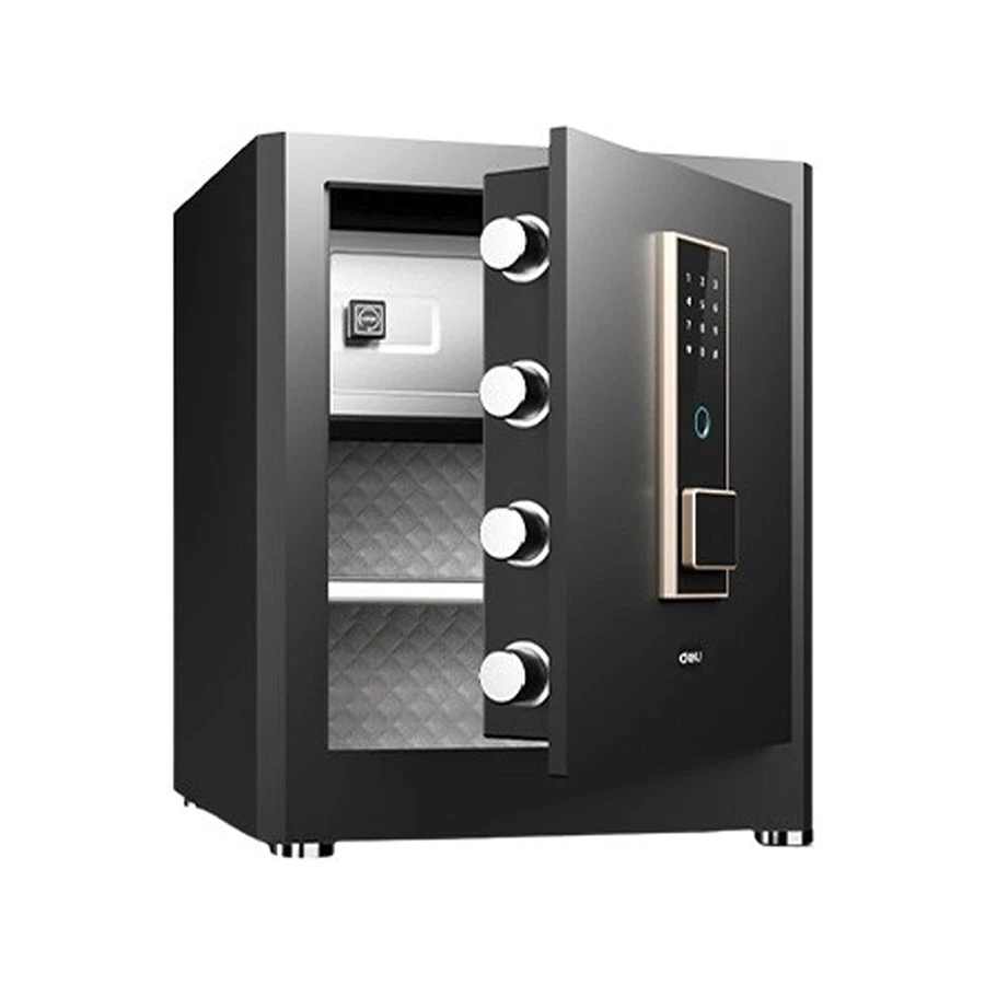 Deli ET596 Fingerprint Digital Safe Box with Key & Password, Black