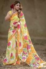 Screen Printed Half Silk Saree for Women, Saree Only