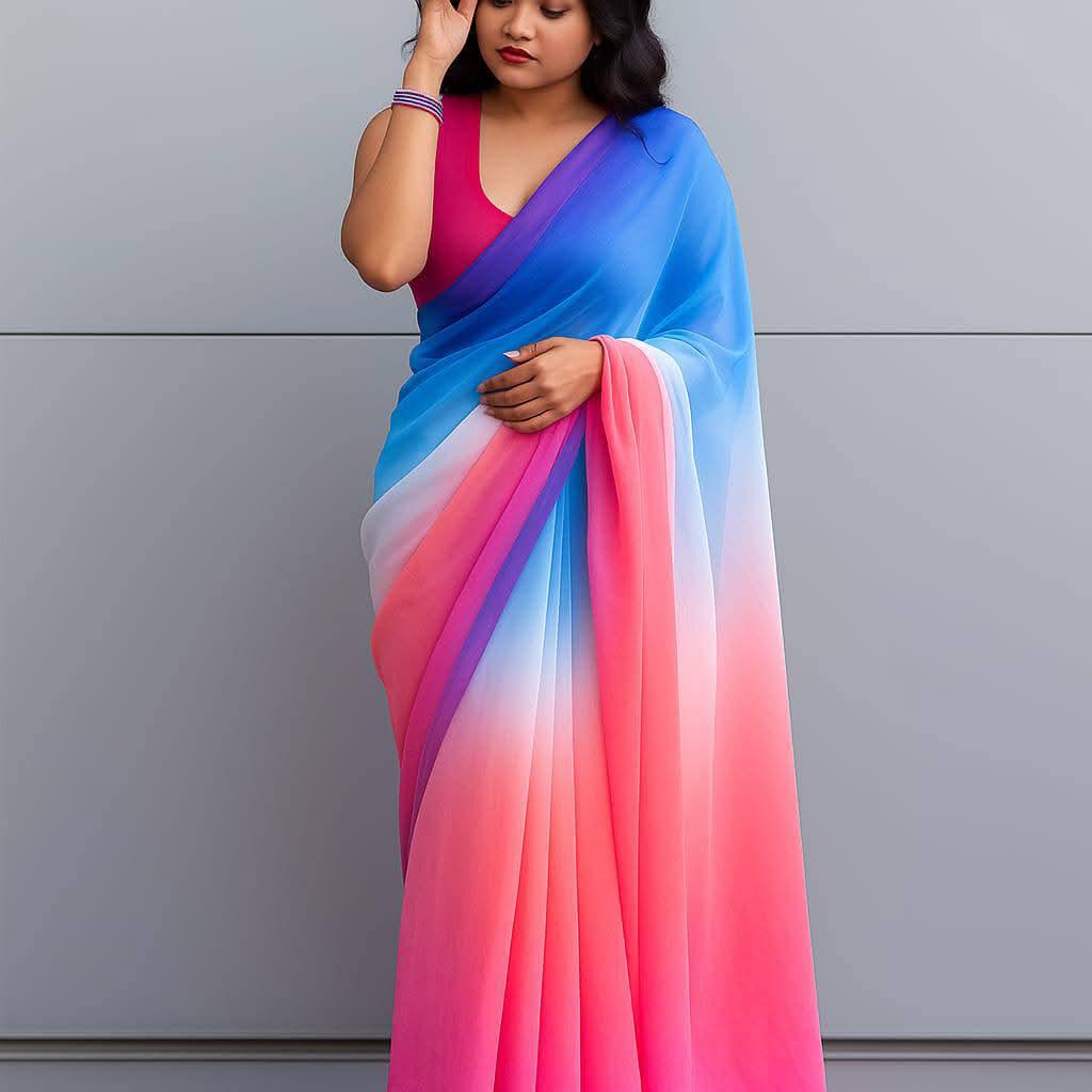Casual and Party Wear Rainbow Georgette Saree, 6 Colours