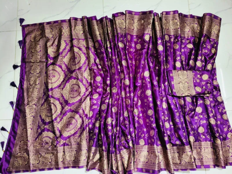 Dhupian Silk Block Print Panjabi and Silk Saree for Couples