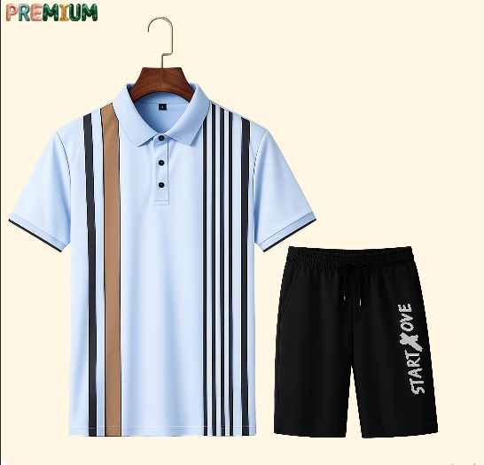 Men's Pure Cotton Polo Shirt and Half Pant Combo, 200 GSM