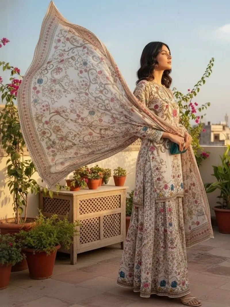 Silk Digital Print Three Piece, Sizes S to XXL, 2 Colours