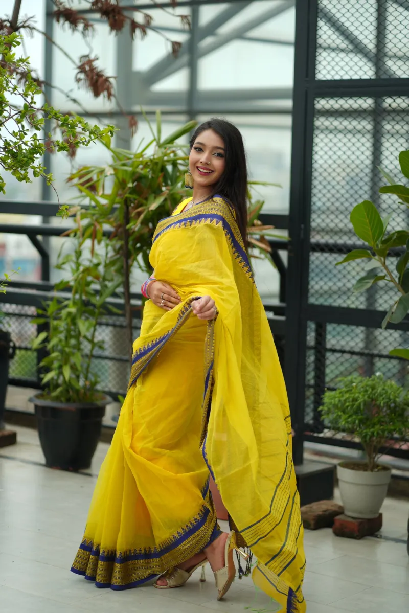 Half Silk Nokshi Paar Saree with Border Design, 4 Colours