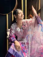 Dubai Silk ডিজিটাল প্রিন্ট থ্রি পিস, সিল্ক জর্জেট ওড়না